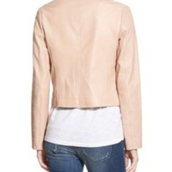 Women's Blush Pink Crop Leather Jacket by Halogen Size Medium - Picture 2 of 14